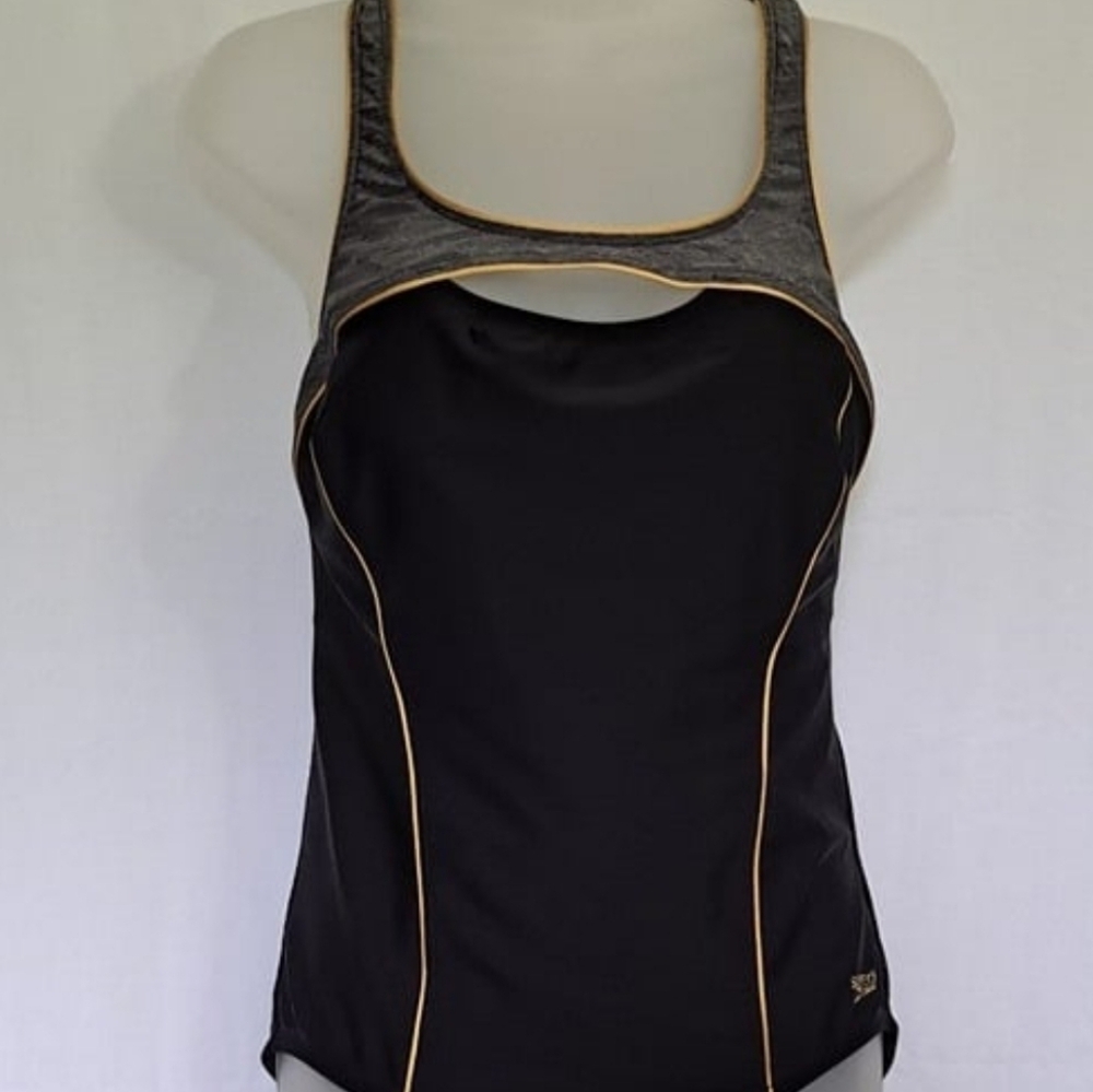 Speedo Black and Gray Swimwear with Gold Trim